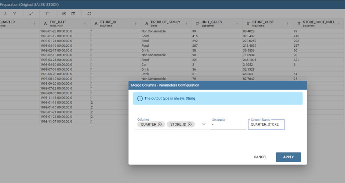 KNOWAGE 8.1 RC - data preparation columns